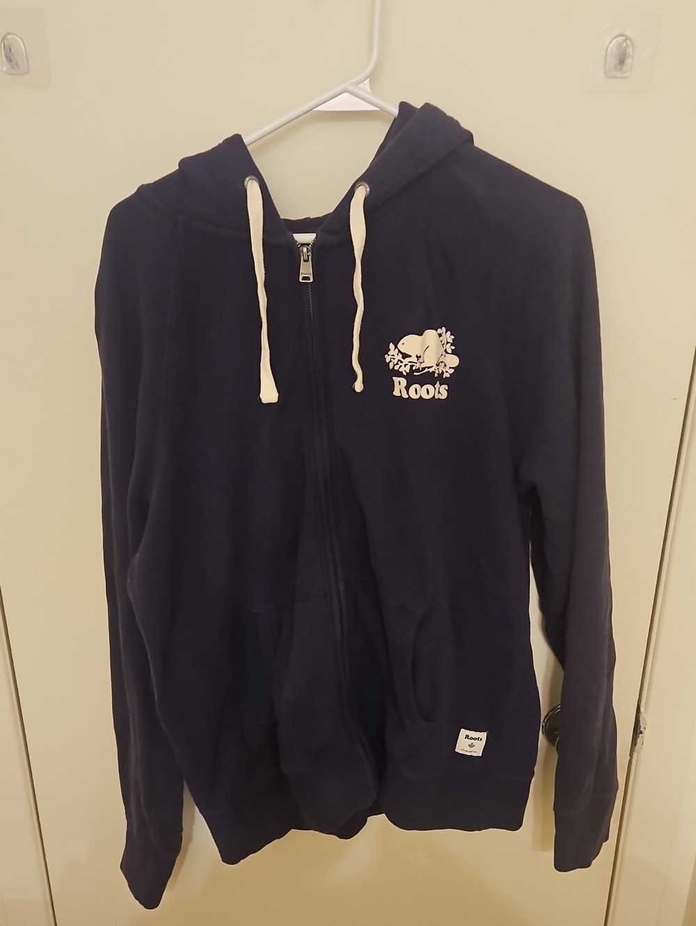 Roots Womens Purple Full-Zip Hoodie with White Logo & Drawstrings